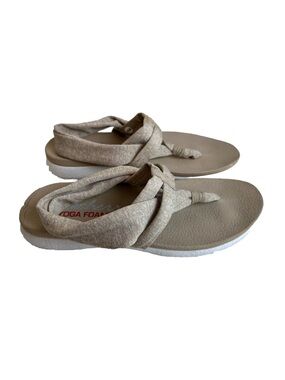 Skechers Sandal Womens 7 Beige Yoga Foam Cali Slingback Thong Knit Flats Casual